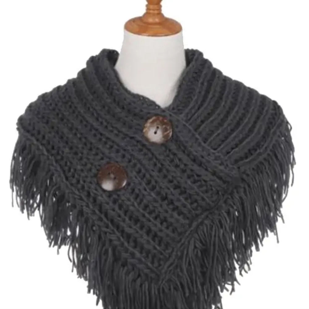 Grey Button Accent Knit Infinity Scarf